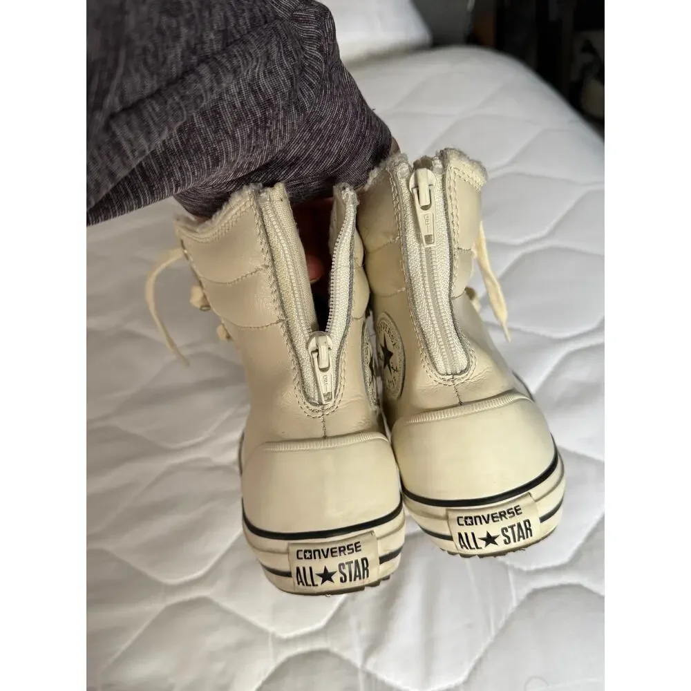 Converse white fuzzy lined high top sneakers size 2